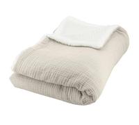 CÔTE DECO Plaid Polaire et Gaze de Coton 130x170cm, Couverture Beige Galet | Plaid multi-usages, Couverture Légère, Douce, Pour Lit ou Canapé
