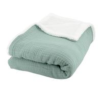 CÔTE DECO Plaid Polaire et Gaze de Coton 130x170cm, Couverture Bleu Amande
