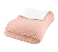CÔTE DECO Plaid Polaire et Gaze de Coton 130x170cm, Couverture Rose Pêche