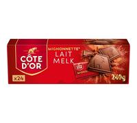 CÔTE D'OR - 1 Boîte de 24 Mignonnettes au Chocolat au Lait - Mignonnettes de Chocolat Emballés Individuellement - Idéal Pause Café ou Goûter - 240g