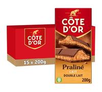 CÔTE D'OR - 15 Tablettes Côte d'Or Chocolat au Lait et Praliné Noisettes, Amandes, Noix de Cajou 200g - Chocolat au Lait et Fourrage - Lot de Tablettes de Chocolat - Lot de 15x200g