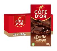 CÔTE D'OR - 15 Tablettes Côte d'Or Chocolat Noir Fourrage Truffé et Cacao 190g - Chocolat Extra-Noir Fourré Truffe et Cœur Coulant Cacao - Lot de Tablettes de Chocolat - Lot de 15x190g