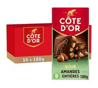 CÔTE D'OR - 16 Tablettes Côte d'Or Bloc Chocolat Noir et Amandes Entières 180g - Chocolat Noir et Amandes Entières - Lot de Tablettes de Chocolat - Lot de 16x180g