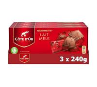 CÔTE D'OR - 3 Paquets de 24 Mignonnettes au Chocolat au Lait - Mignonnettes de Chocolat Emballés Individuellement - Idéal Pause Café ou Goûter - Lot de 3x240g