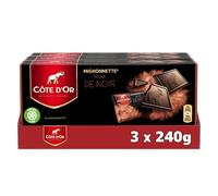 CÔTE D'OR - 3 Paquets de 24 Mignonnettes au Chocolat Noir - Mignonnettes de Chocolat Emballés Individuellement - Idéal Pause Café ou Goûter - Lot de 3x240g