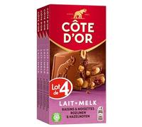 CÔTE D'OR - 4 Tablettes Côte d'Or Bloc Chocolat au Lait Raisins et Noisettes Entières 180g - Chocolat au Lait, Raisins, Noisettes Entières - Lot de Tablettes de Chocolat - Lot de 4x180g