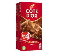 CÔTE D'OR - 4 Tablettes de Chocolat au Lait Côte d'Or L'Original 200g - Chocolat au Lait - Lot de Tablettes de Chocolat au Lait - Idéal à Pâtisser - Lot de 4x200g