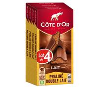 CÔTE D'OR - 4 Tablettes Côte d'Or Chocolat au Lait et Praliné Noisettes, Amandes, Noix de Cajou 200g - Chocolat au Lait et Fourrage - Lot de Tablettes de Chocolat - Lot de 4x200g