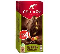 CÔTE D'OR - 4 Tablettes Côte d'Or Bloc Chocolat Noir et Pistaches Caramélisées 180g - Chocolat Noir et Pistaches Caramélisées - Lot de Tablettes de Chocolat - Lot de 4x180g