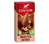 Cote D'Or Bloc Tablette de Chocolat Lait Noisettes Entières, 2 x 180g
