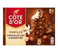 Cote D'or Glaces Bâtonnets Vanille Chocolat Lait et Noisette 4 barres - 260 g