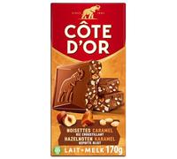 CÔTE D'OR - Tablette Côte d'Or Bloc - Chocolat au Lait, Noisettes Caramélisées et Riz Croustillant - 170g