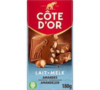 COTE D'OR - Tablette de Chocolat Lait, Amandes Caramélisées Pointe de Sel, 180 g - Lot De 4