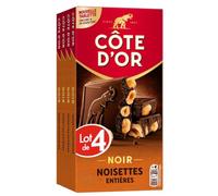 Côte d'Or - Tablettes Chocolat Noir et Noisettes Entières - 4x180g | 4 Tablettes de 180g | Chocolat noir intense avec noisettes entières croquantes | Idéal pour une pause café