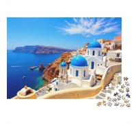 Côte Grecque Puzzle 1000 Pièces pour Adultes Architecture à Coupole Bleue Jeu de Puzzle 1000 Pièces Décoration Détente Cadeau 38x26cm/1000pcs