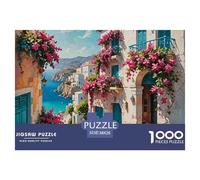 Côte Méditerranéenne Puzzle pour Adultes Puzzle 1000 Pièces Balcon Fleuri Détente Activité Familiale Décoration Cadeau 38x26cm/1000pcs