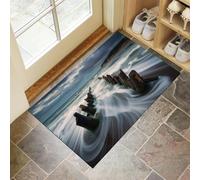Côte Spectaculaire Balayée par Vent Pluie Paillasson Imprimé avec Envers en TPR Antidérapant Naturel, pour Entrée Extérieure Intérieur Lavable en Machine Tapis, Gris-Bleu