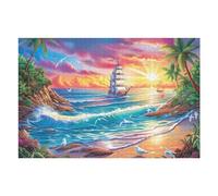 Côte Tropicale 1000 Pièces Puzzle Adolescent en Carton Anti-Déchirure Océan, voilier au Coucher de Soleil Difficulté Moyenne Activité Éducative Passe-Temps Petit Prix Pas Cher Premium 1000 PCS