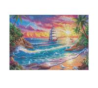Côte Tropicale 300 Pièces Puzzle Adulte en Carton sans Déformation Océan, voilier au Coucher de Soleil Très Difficile Anti-Stress Jeu De Société Idée Cadeau Anniversaire Rapport Premium 300 PCS