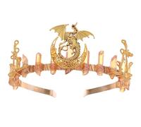 CoTeeZa Diadème en cristal orange pour femme - Bandeau en quartz brut avec dragon et lune doré vintage - Diadème gothique princesse fée reine pour mariée, mariage, bal de fin d'année, Renaissance