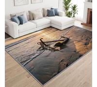 Côtier Paysage Tapis intérieur et élégant Facile à Nettoyer, Ancre Métallique Plage Lumière Du Soleil Tapis 160 x 230 cm pour Salon Chambre Cuisine EntréE DéCoratif Pensé pour Un Usage Quotidien