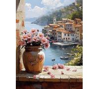 Côtier Peinture Numero Adulte Enfant avec Cadre, Peinture par Numéro Fleur Paint by Numbers Kit, Numero d'art avec 3 Pinceaux et Acrylique Loisirs Créatifs Adultes, Decoration Maison 70x90 cm Q-348