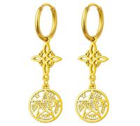 cotigo - Boucles d'oreilles noeud de sorcière et tétragramme | Acier inoxydable | Amulette de protection contre les mauvaises énergies | Comprend un bracelet rouge 7 nœuds en cadeau, VARIOS, Acier