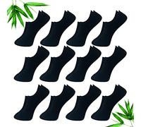cotigo Chaussettes Courtes en Fibre de Bambou, 12 Paires, Respirantes et Anti-Odeur, Chaussettes Invisibles avec Silicone Antidérapant - Socquettes pour Femme ou Homme (35-40, Noir)