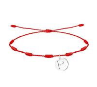 cotigo Pulsera 7 Noeuds Rouges con Lettre Initiale A-Z Acier Inoxydable-Porte Bonheur et Protection-Bracelet Mauvais Œil pour Couples et Amitié-Bijoux Réglable (P - Argent)