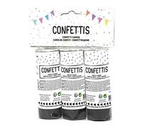 Cotillons d'Alsace 3 CANONS À CONFETTIS Papier Soie 11CM Noir Argent