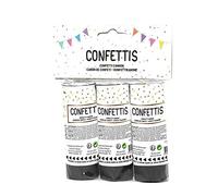 Cotillons d'Alsace 3 CANONS À CONFETTIS Papier Soie 11CM Noir Or