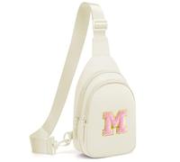 cotmcor Petit sac banane à bandoulière initiale pour femmes et filles, sac à dos, sac de poitrine, cadeau personnalisé, beige, Small, M