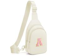 cotmcor Petit sac banane à bandoulière initiale pour femmes et filles, sac à dos, sac de poitrine, cadeau personnalisé, beige, Small, A