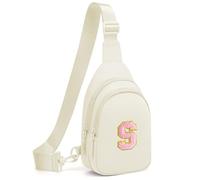 cotmcor Petit sac banane à bandoulière initiale pour femmes et filles, sac à dos, sac de poitrine, cadeau personnalisé, beige, Small, Taille S