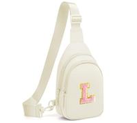 cotmcor Petit sac banane à bandoulière initiale pour femmes et filles, sac à dos, sac de poitrine, cadeau personnalisé, beige, Small, Taille L :