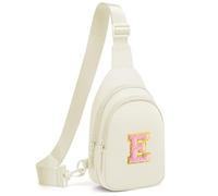 cotmcor Petit sac banane à bandoulière initiale pour femmes et filles, sac à dos, sac de poitrine, cadeau personnalisé, beige, Small, E