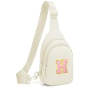 cotmcor Petit sac banane à bandoulière initiale pour femmes et filles, sac à dos, sac de poitrine, cadeau personnalisé, beige, Small, H