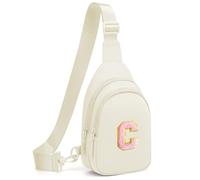 cotmcor Petit sac banane à bandoulière initiale pour femmes et filles, sac à dos, sac de poitrine, cadeau personnalisé, beige, Small, C