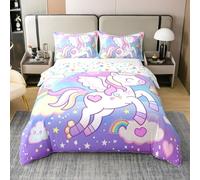 Coton Arc en Ciel Licorne Couvre Lit Animaux Mignons Couvre Lit Dessin Animé Aquarelle Parure de Lit Couronne Or Ensemble de Literie pour Décor de Chambre Kawaii Cloud Housse de Couette 200x200