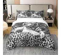 Coton Biologique Gris Tiger 220x240 Housse de Confort,Ensemble de Literie en Peau de Tigre,Housse de Couette Léopard,African Safari Animal Housse de Couette,Couvre Lit pour Adulte Adolescent