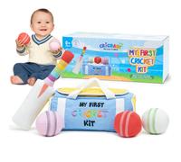 coton | Cadeau bb et bb 0-2 ans | 3 Soft Sensory Cricket Balls Rattle Crinking Squeaker et 1 Rainbow Race Cricket Bat | Sr amusant ducatif