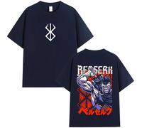 Coton Casual Oversized T-Shirt Anime Berserk Motif Coton Manches Courtes Hommes Et Femmes Mode Retro Harajuku T-Shirt XS-3XL-Dark Blue||s