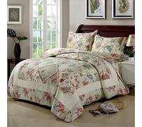 Coton Couvre-lit Patchwork Climatisation Couette 3 Pièces Literie Fleurs Imprimées Boutis King Size Multifonctions Couverture Taies D'oreiller Convient Pour Les Quatre Saisons,230X250CM+50X70CMX2