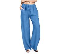Coton Crawstring Pantalons Solides élastique Linge Large Jambe Casual Taille Longues Femmes Pantalons Jean Soldes