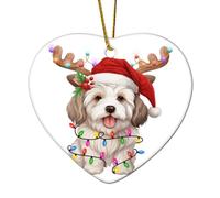 Coton de Tuléar avec bois de Noël ornement de sapin de Noël chien maman chien papa chiot amoureux pendentif cœur porcelaine cœur céramique boule de Noël personnalisée cadeau pour décoration de