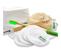 Coton démaquillant lavable et réutilisable en fibre de bambou bio - kit composés de 12 pcs + 1 sac filet de lavage + 2 brosses à dents + 1 bandeau en coton pour vous démaquiller