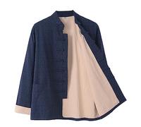 Coton d'hiver Tang Costume Hommes Jacquard Tai Chi Uniforme Manches Longues Vêtements Traditionnels Chinois Tops, Hanfu Veste Kung Fu Vêtements Chemise Couturon Mart Cyan-XL