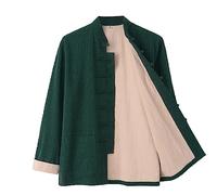 Coton d'hiver Tang Costume Hommes Jacquard Tai Chi Uniforme Manches Longues Vêtements Traditionnels Chinois Tops, Hanfu Veste Kung Fu Vêtements Chemise Couturon Mart Green-XL