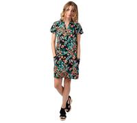Coton Du Monde | Robe Courte Coupe Droite en Coton Elana Noire Motif Fleurs 40