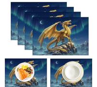 Coton et Lin Sets de Table Napperons de Table à Motifs Montagne Enneigée du Dragon Géant - Qu'En Est-Il De La Technologie ? (30 x 45 cm, Lot de 8) Imperméable Antidérapant Art D'Anime
